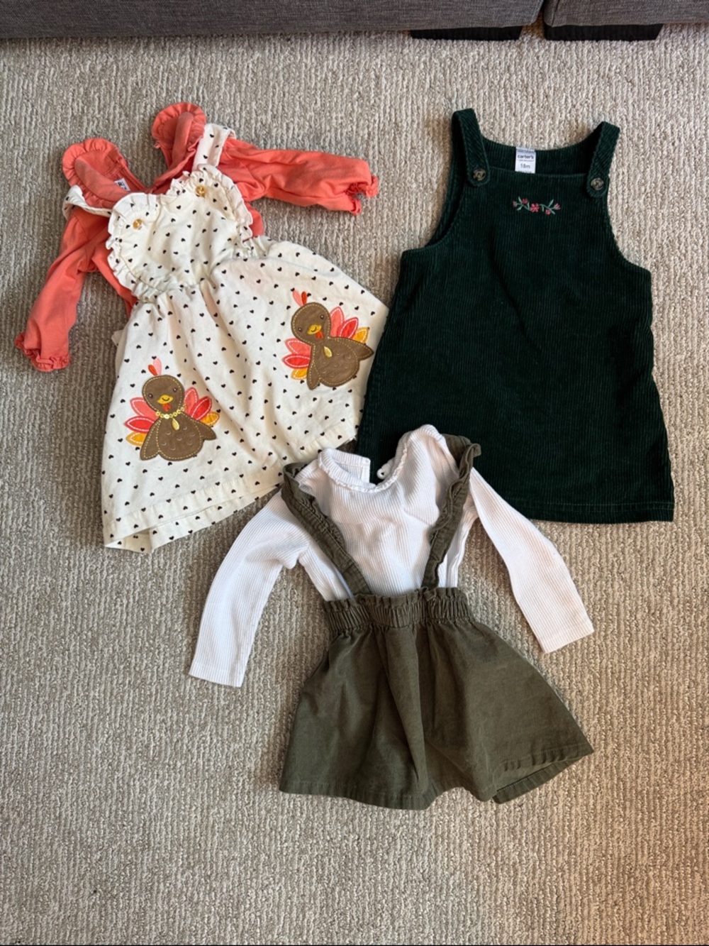 Mix n Match Green Tan Corduroy Dress Set Toddler Baby Kids Holiday Festive 18M